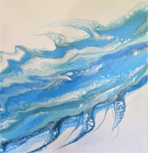 Acrylic Pour Painting Blue on White